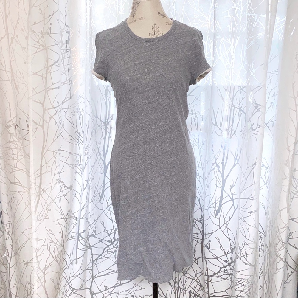 James Perse gray cream jersey knit cotton short sleeve t-shirt shirt dress - Picture 1 of 8